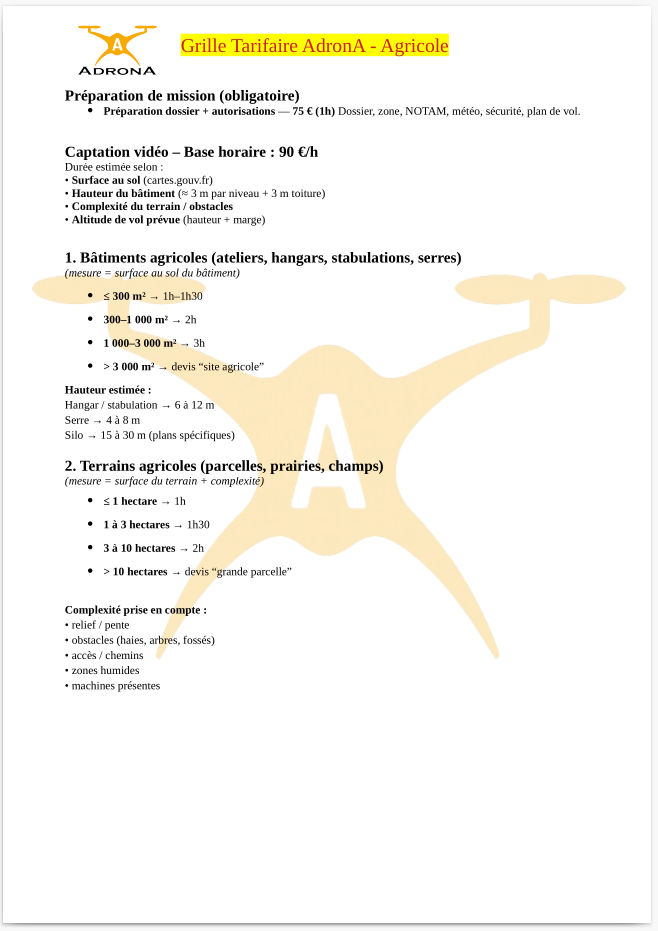 Tarif Agriculture 1