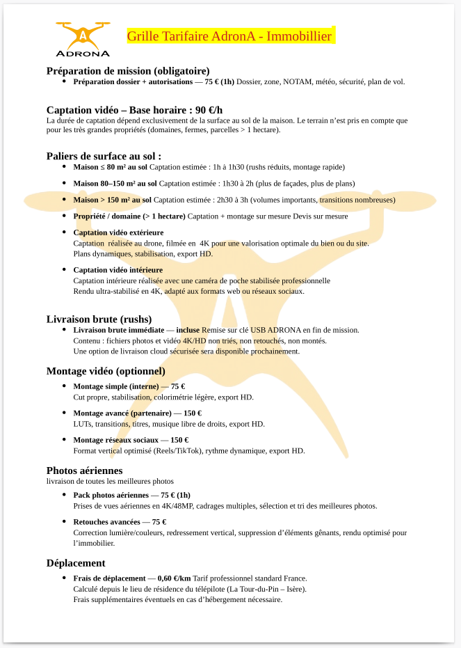 Tarif Immobilier