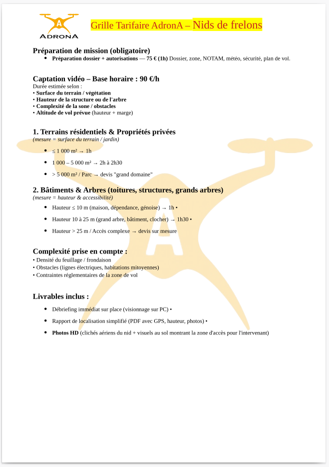 Tarif Nids de frelons