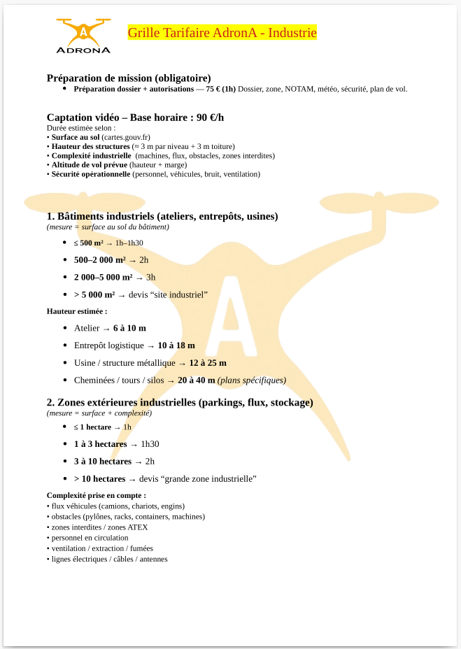 Tarif Industrie 1